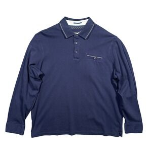 Mark Law Polo‎ Shirt Men XL Navy Blue Excellent Long Sleeve Cotton Luxury Trim